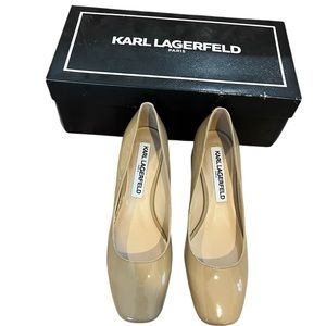 Karl Lagerfield Charee tan patent leather pumps